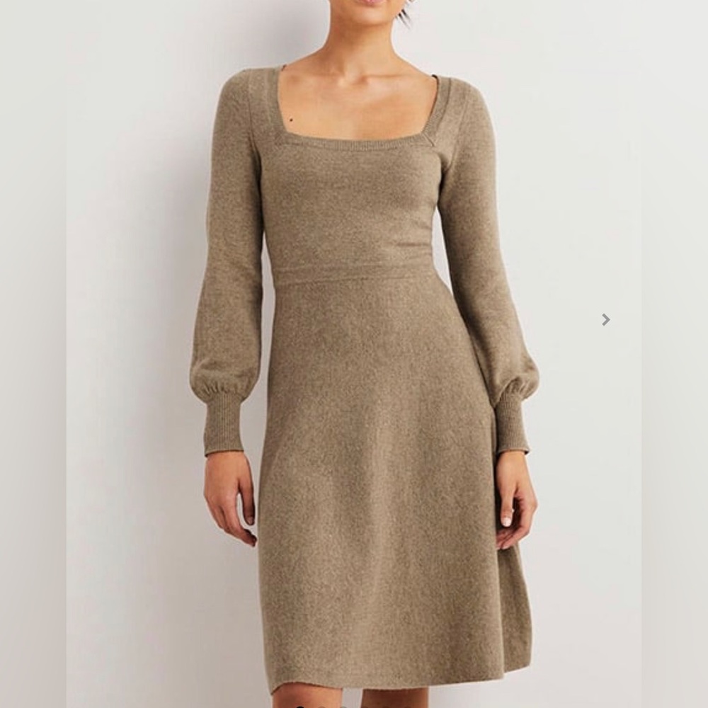 Boden Light Brown Mink Melange Wool
Blend Square Neck Knit Mini Dress Size 6P